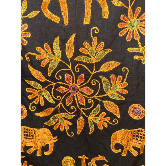 VINTAGE INDIAN FOLK ART MIRROR TAPESTRY EMBROIDERED BANJARA KANTHA WALL HANGING - Picture 5 of 10